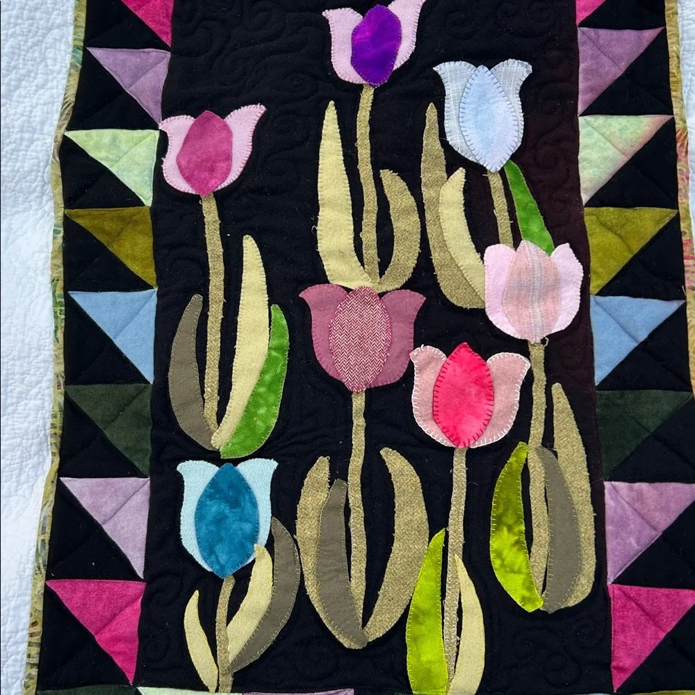 OOAK Handcrafted Wall Hanging Celestial Whimsigoth Applique Flowers Wool Batik